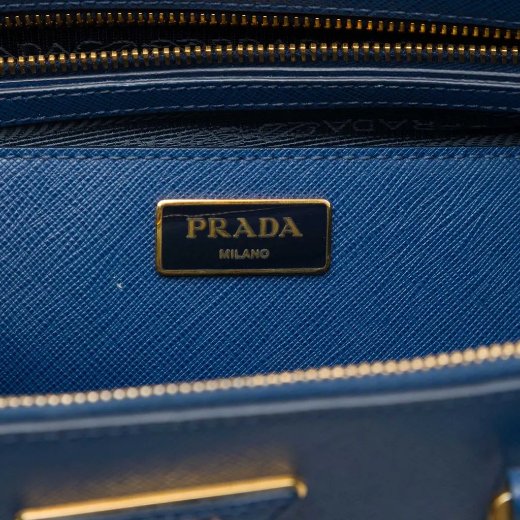 Prada Large Saffiano Lux Galleria Double Zip Tote Blue Leather Very good - Box View