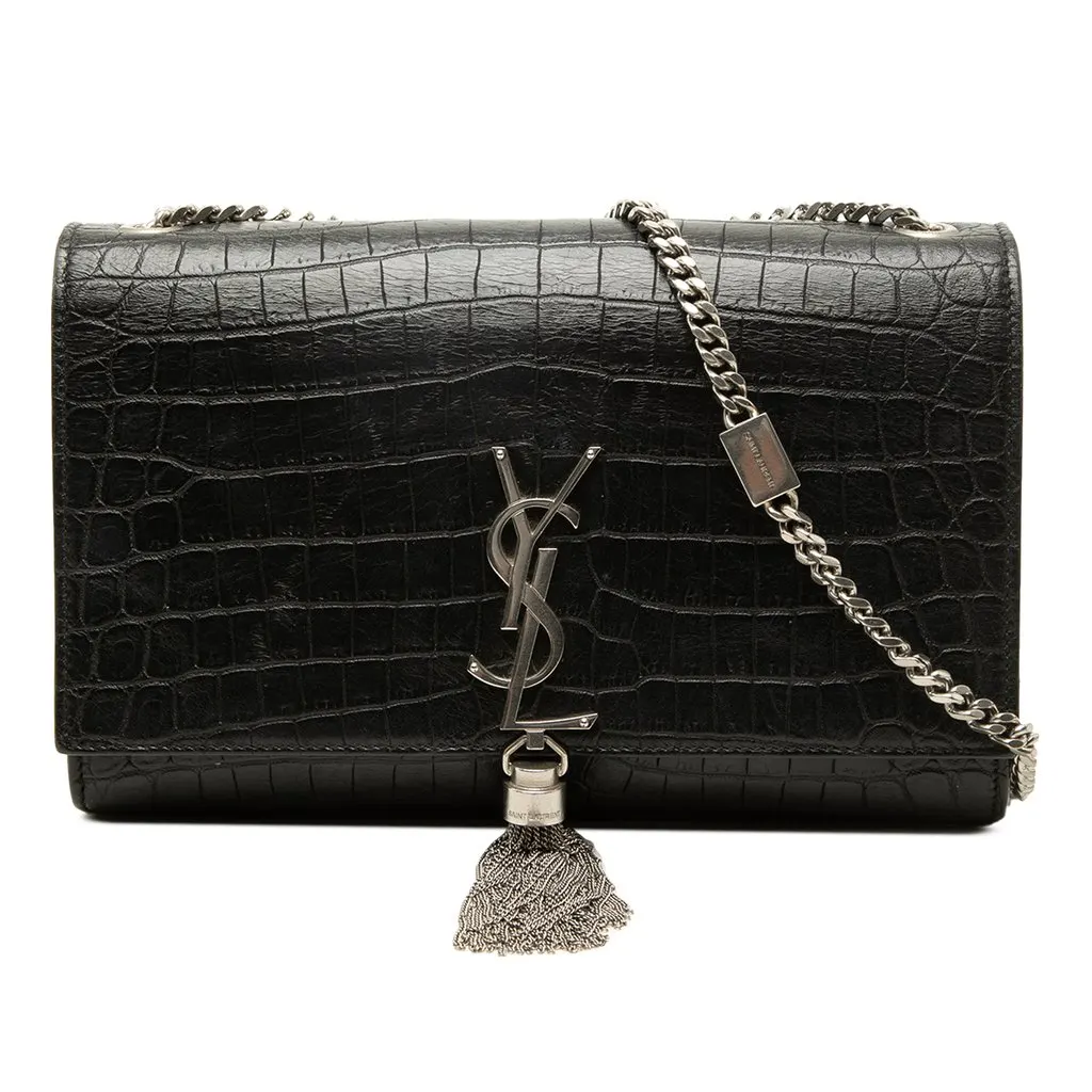 Saint Laurent متوسطة جلد التمساح Embossed جلد مونوغرام كيت Tassel حقيبة كروس
