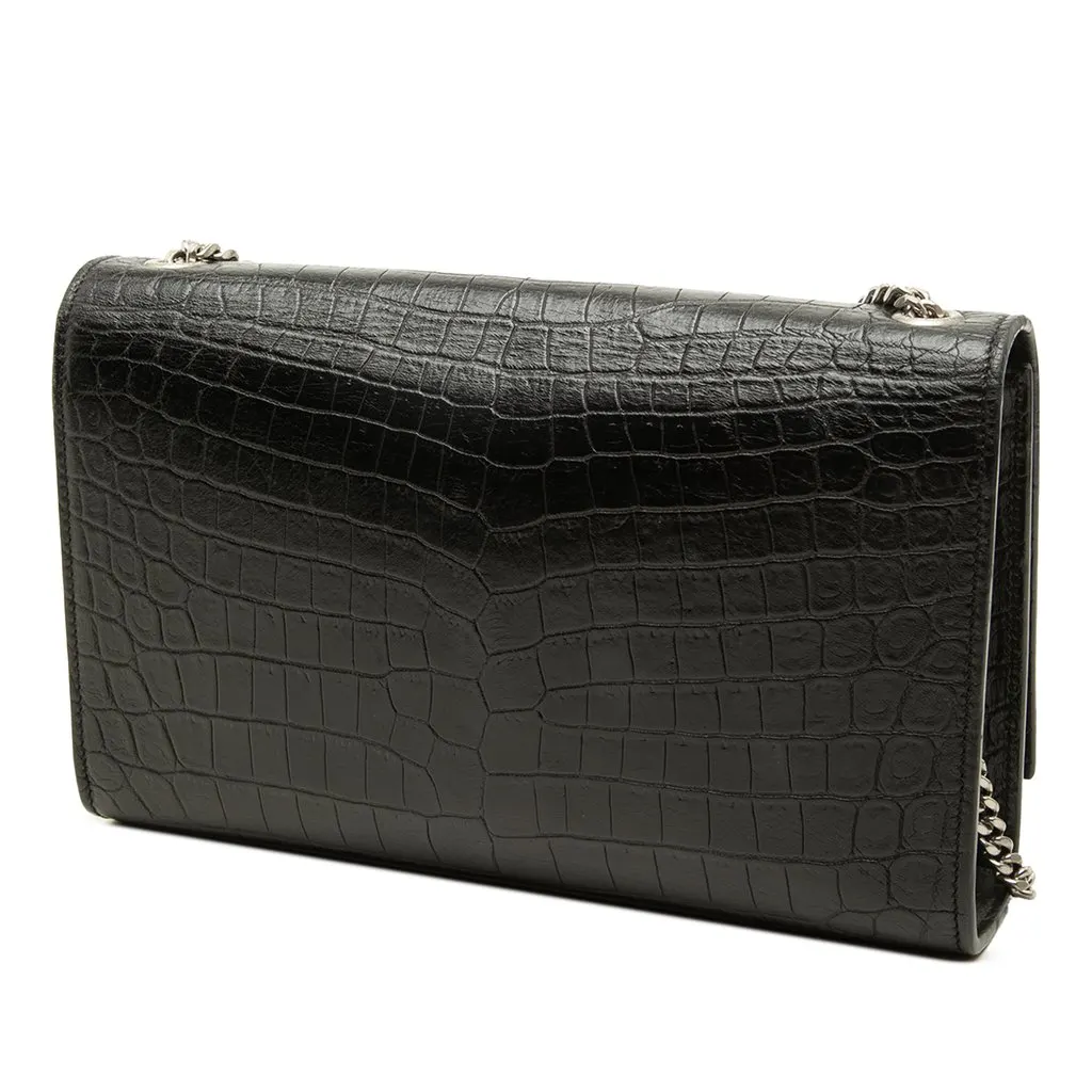 Saint Laurent Medium Croc Embossed Leather Monogram Kate Tassel Crossbody Black Leather Very good - Back View