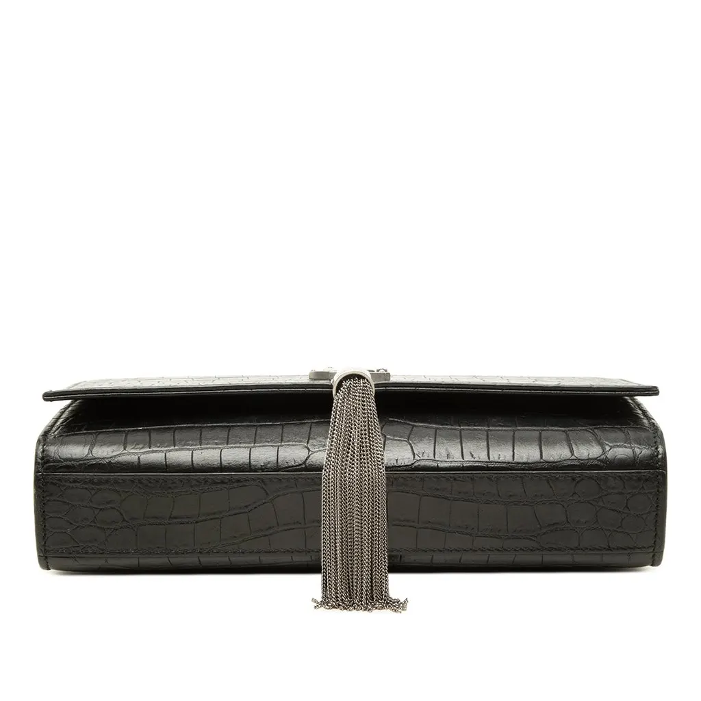 Saint Laurent Medium Croc Embossed Leather Monogram Kate Tassel Crossbody Black Leather Very good - Inside View