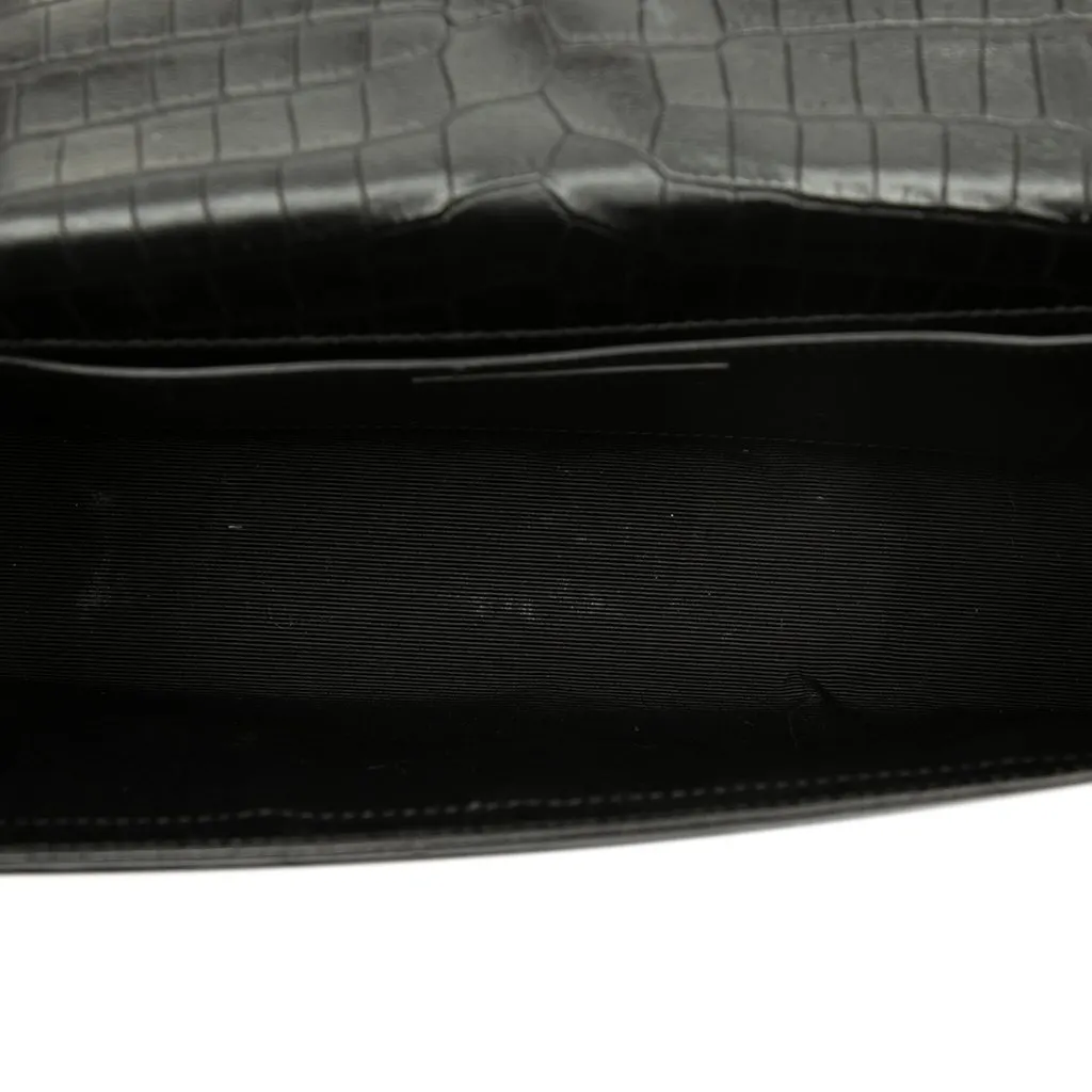 Saint Laurent Medium Croc Embossed Leather Monogram Kate Tassel Crossbody Black Leather Very good - Model View