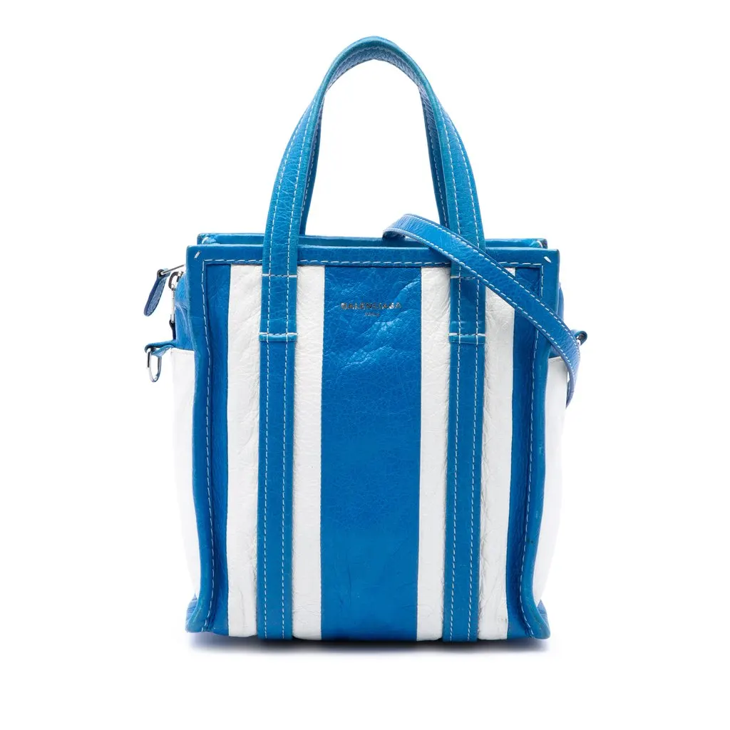 Balenciaga Lambskin Bazar Shopper Satchel XS Blue Leather Very good - Front View