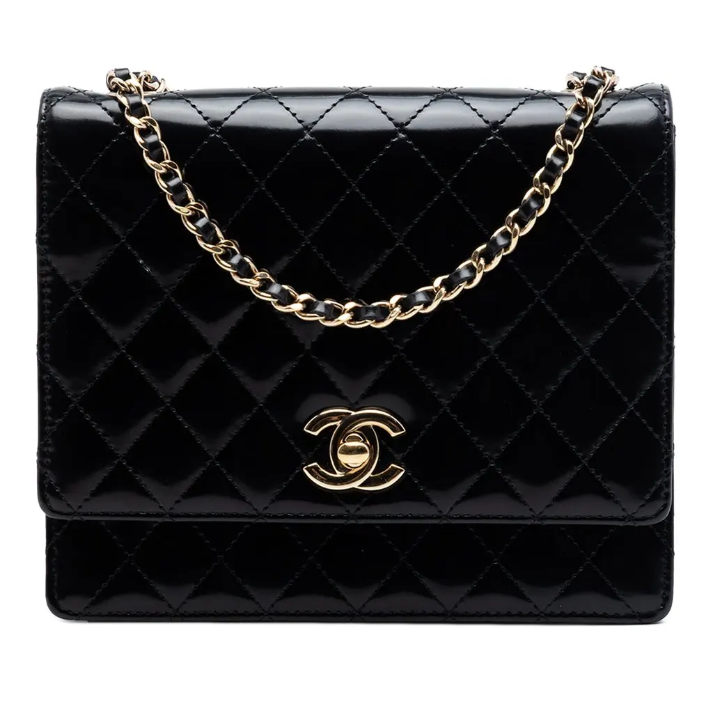 Chanel CC Quilted Patent Square Flap Black Leather Very good - Front View