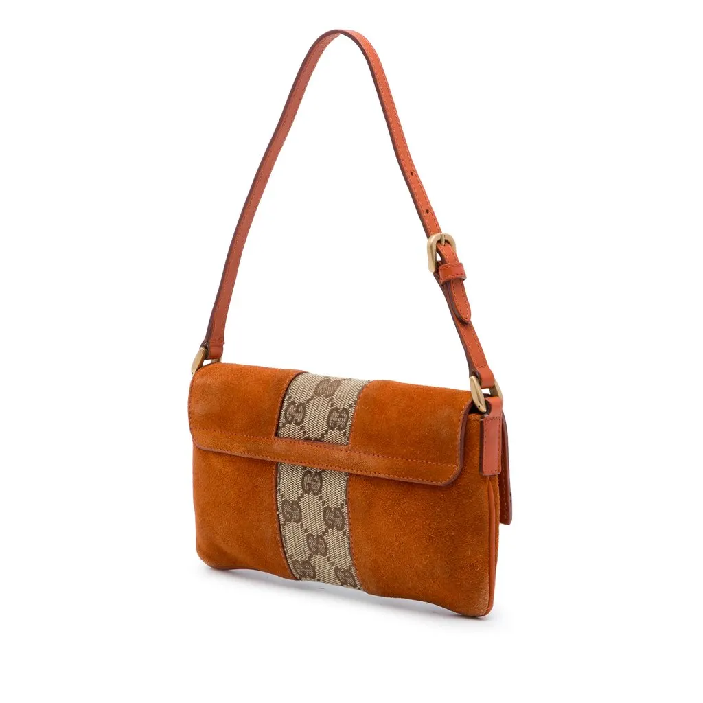 Gucci GG Canvas and Suede Nailhead Shoulder Bag Orange Leather Very good - Back View