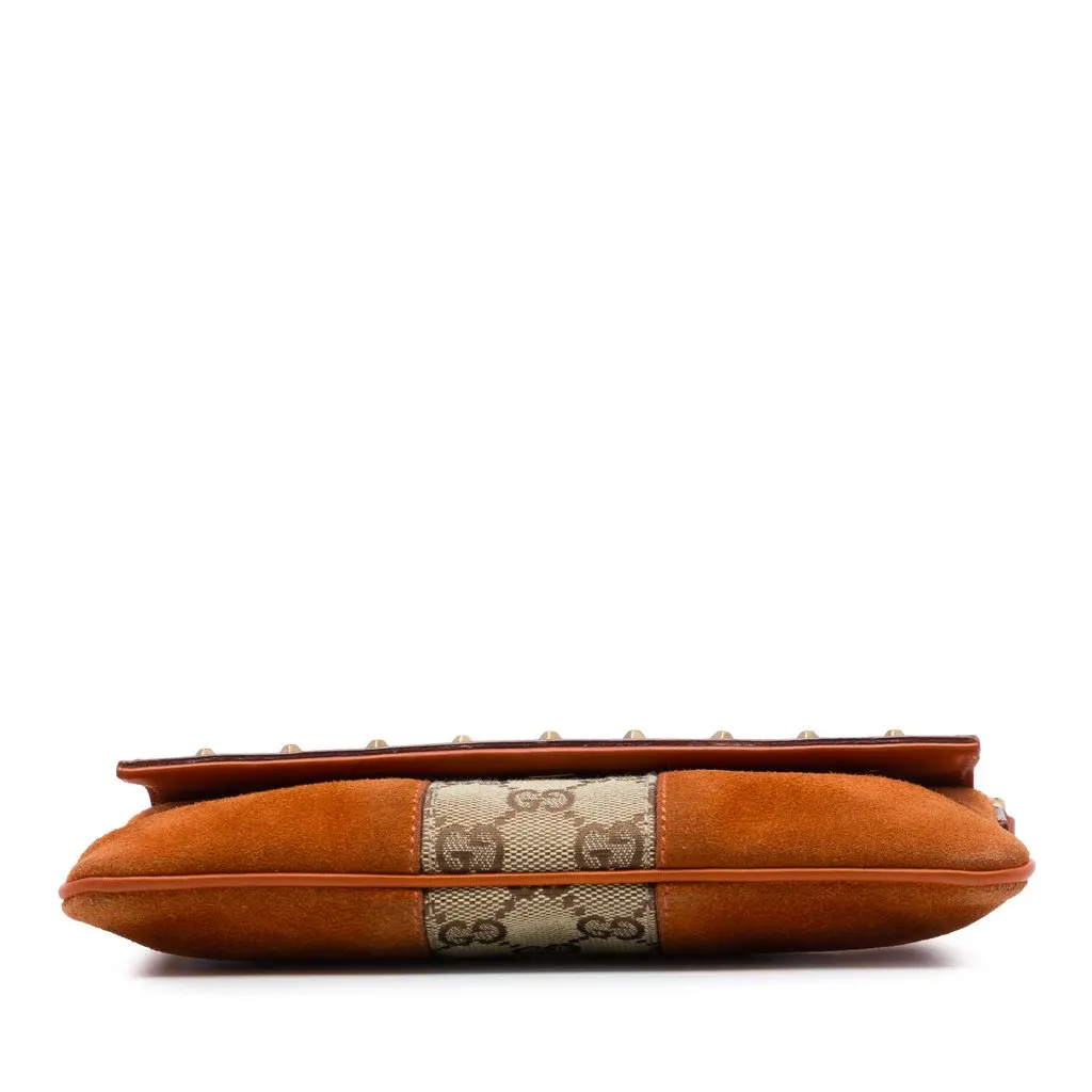 Gucci GG Canvas and Suede Nailhead Shoulder Bag Orange Leather Very good - Inside View