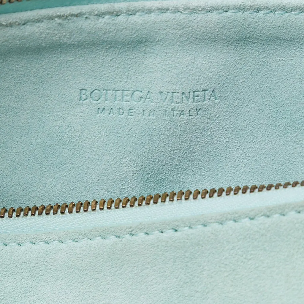 Bottega Veneta Small Suede Turn Pouch Blue Suede Very good - Box View