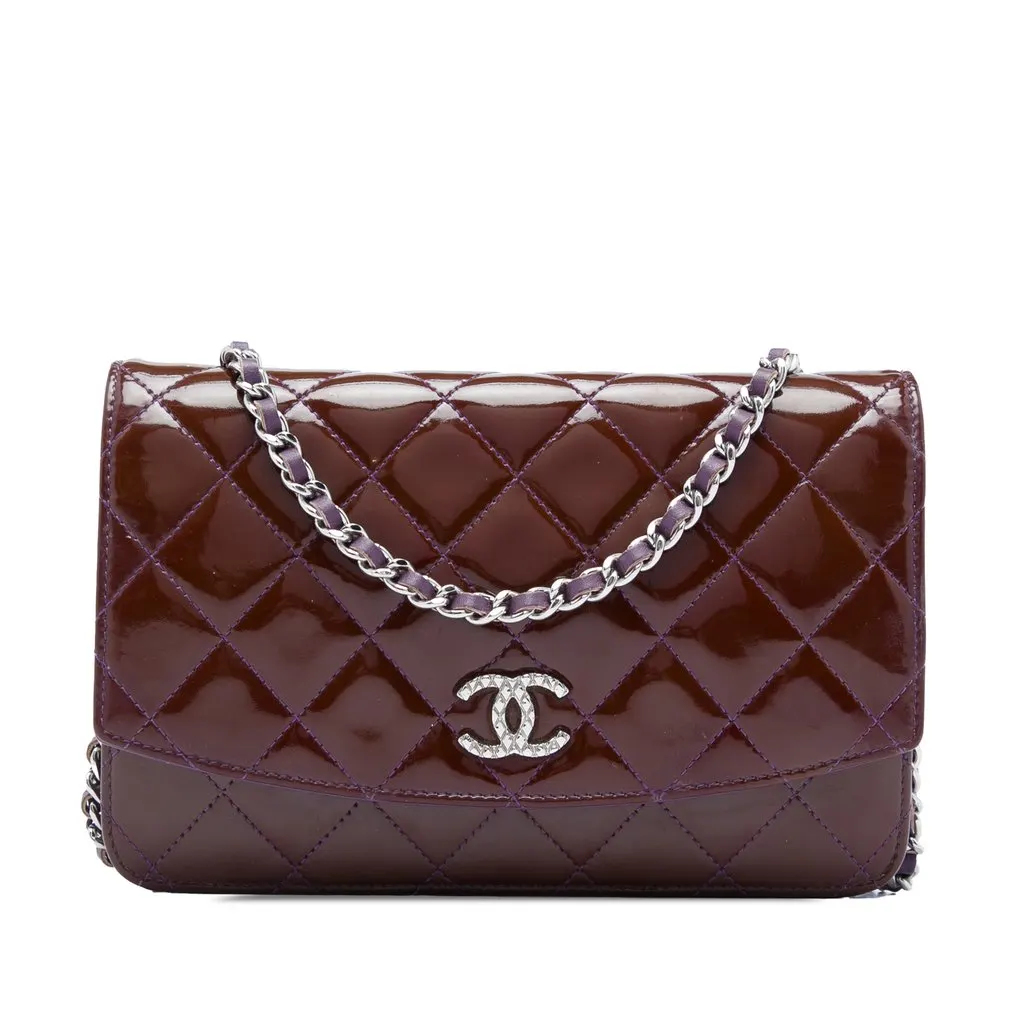 Chanel CC Quilted Patent Brilliant Wallet On Chain Red Leather Very good - Front View