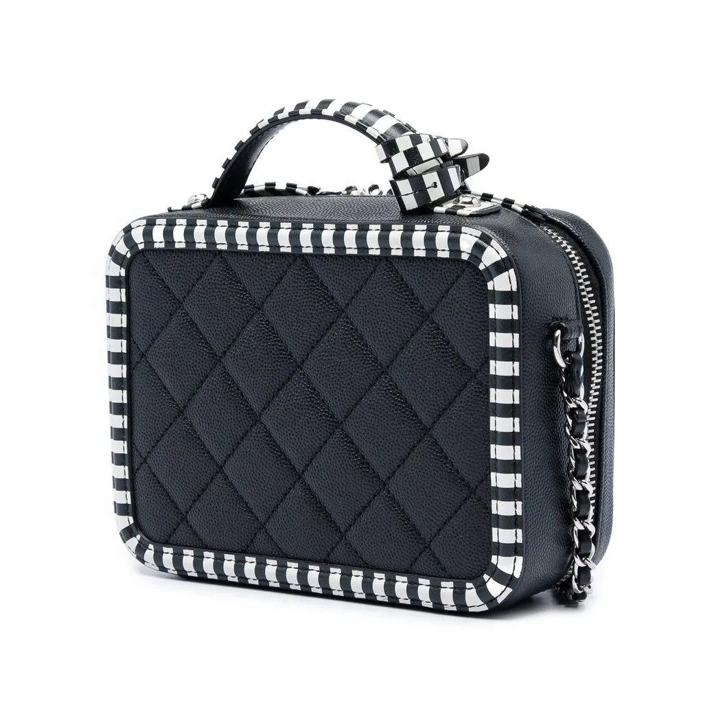 Chanel Small Caviar Striped CC Filigree Vanity Case Black Leather Very good - Back View