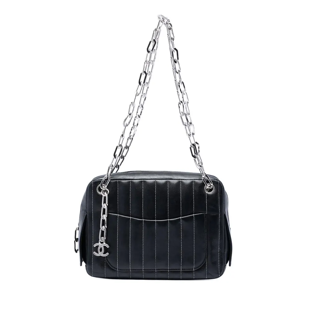 Chanel Small Vertical Quilted Lambskin Mademoiselle Camera Bag Black Leather Very good - Front View