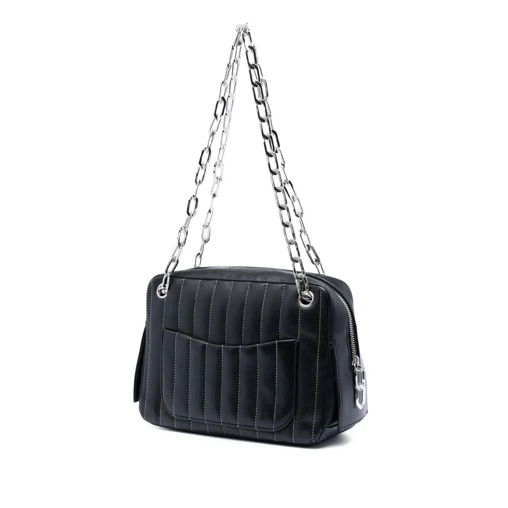 Chanel Small Vertical Quilted Lambskin Mademoiselle Camera Bag Black Leather Very good - Back View