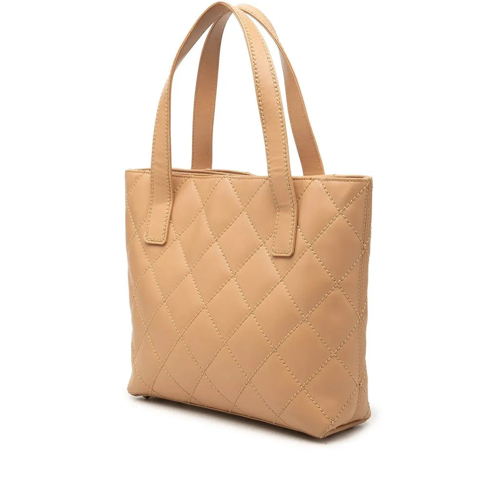 Chanel Small CC Calfskin Wild Stitch Tote Beige Leather Very good - Back View