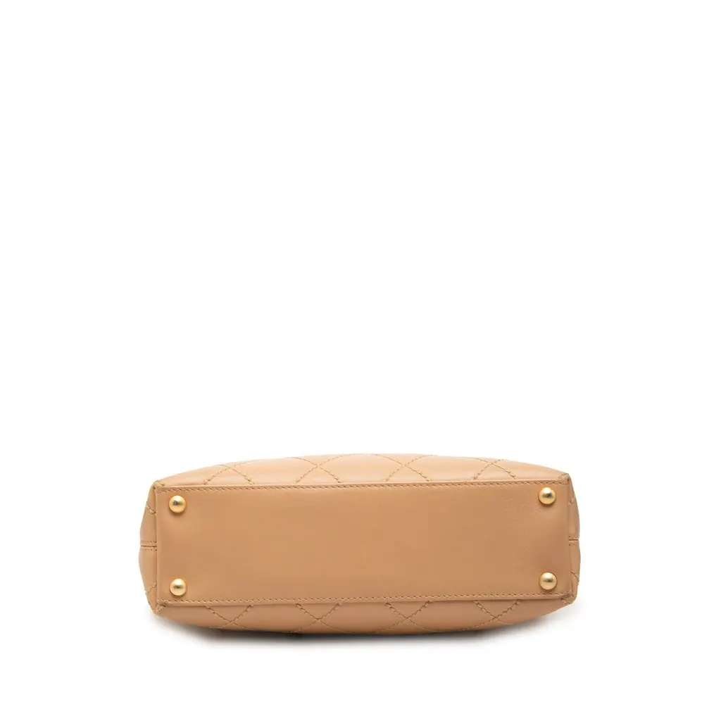 Chanel Small CC Calfskin Wild Stitch Tote Beige Leather Very good - Inside View
