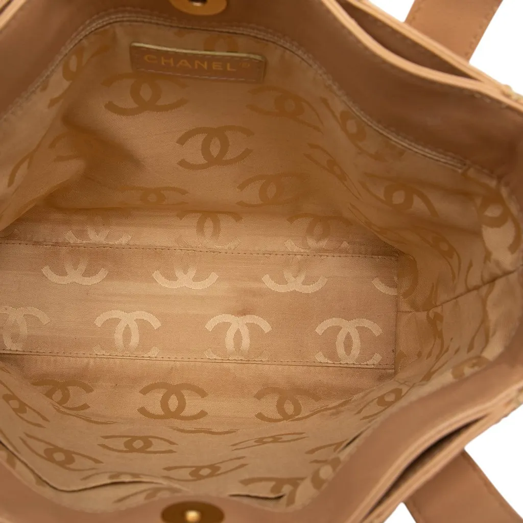 Chanel Small CC Calfskin Wild Stitch Tote Beige Leather Very good - Model View