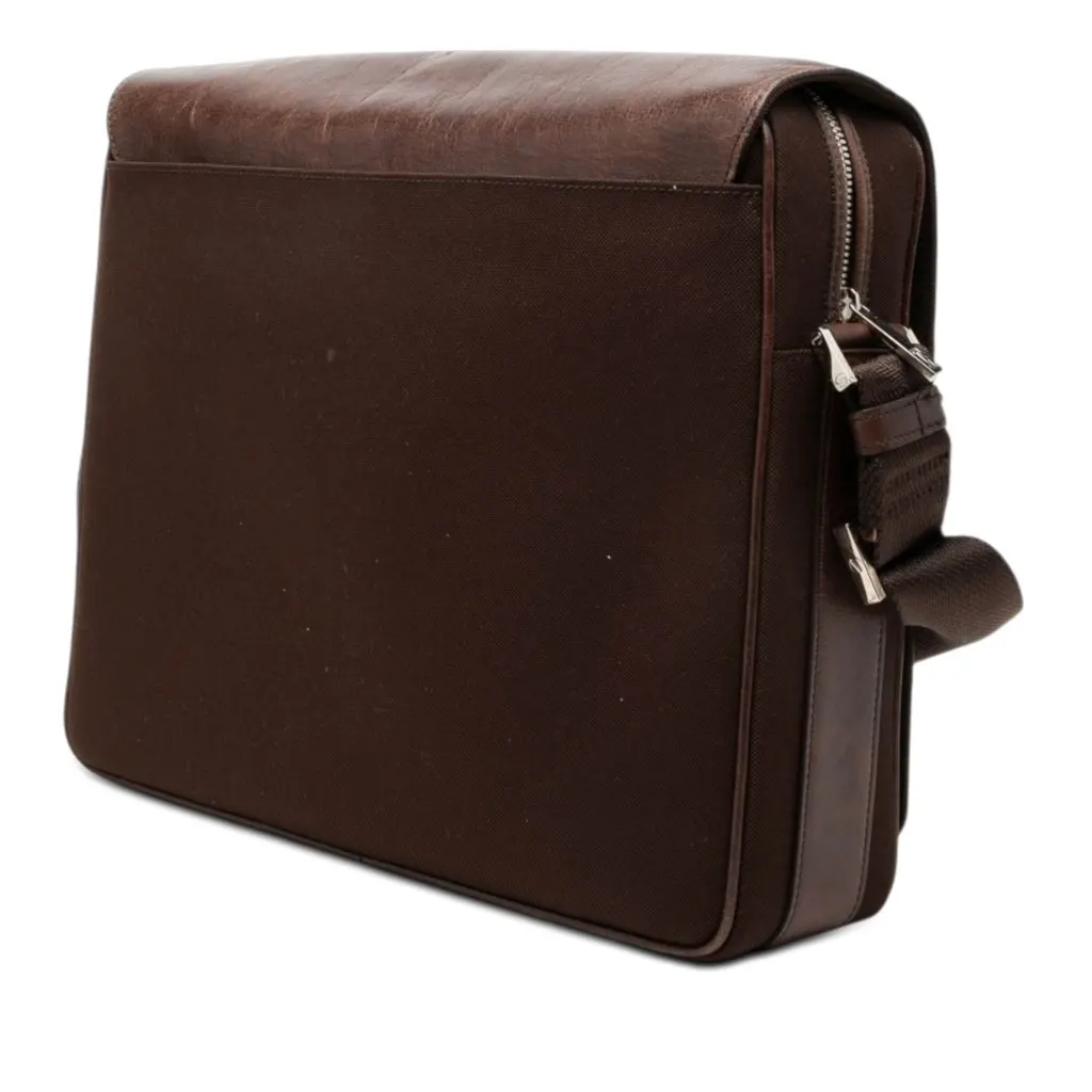 Cartier Leather and Canvas Santos Messenger Bag Brown Leather Very good - Back View