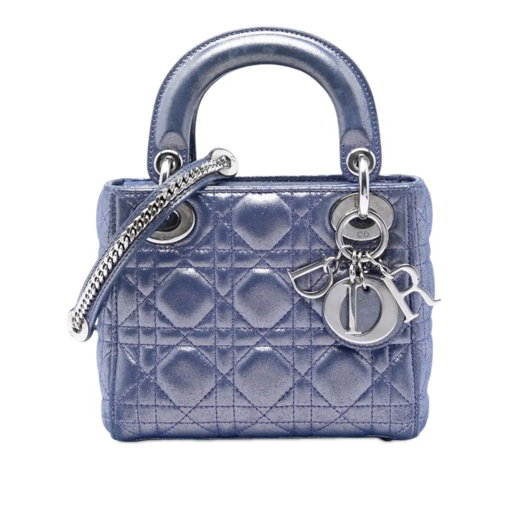 Dior Mini Iridescent Lambskin Cannage Lady Dior Blue Leather Very good - Front View