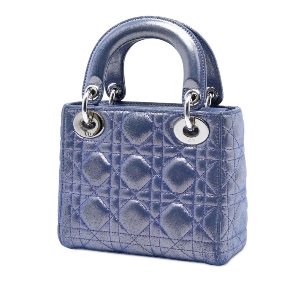 Dior Mini Iridescent Lambskin Cannage Lady Dior Blue Leather Very good - Back View