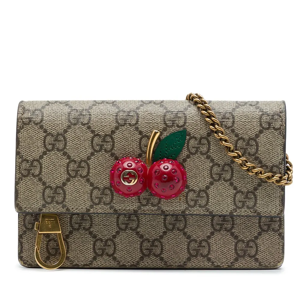 Gucci Mini GG Supreme Cherry Crossbody Beige Canvas Good - Front View