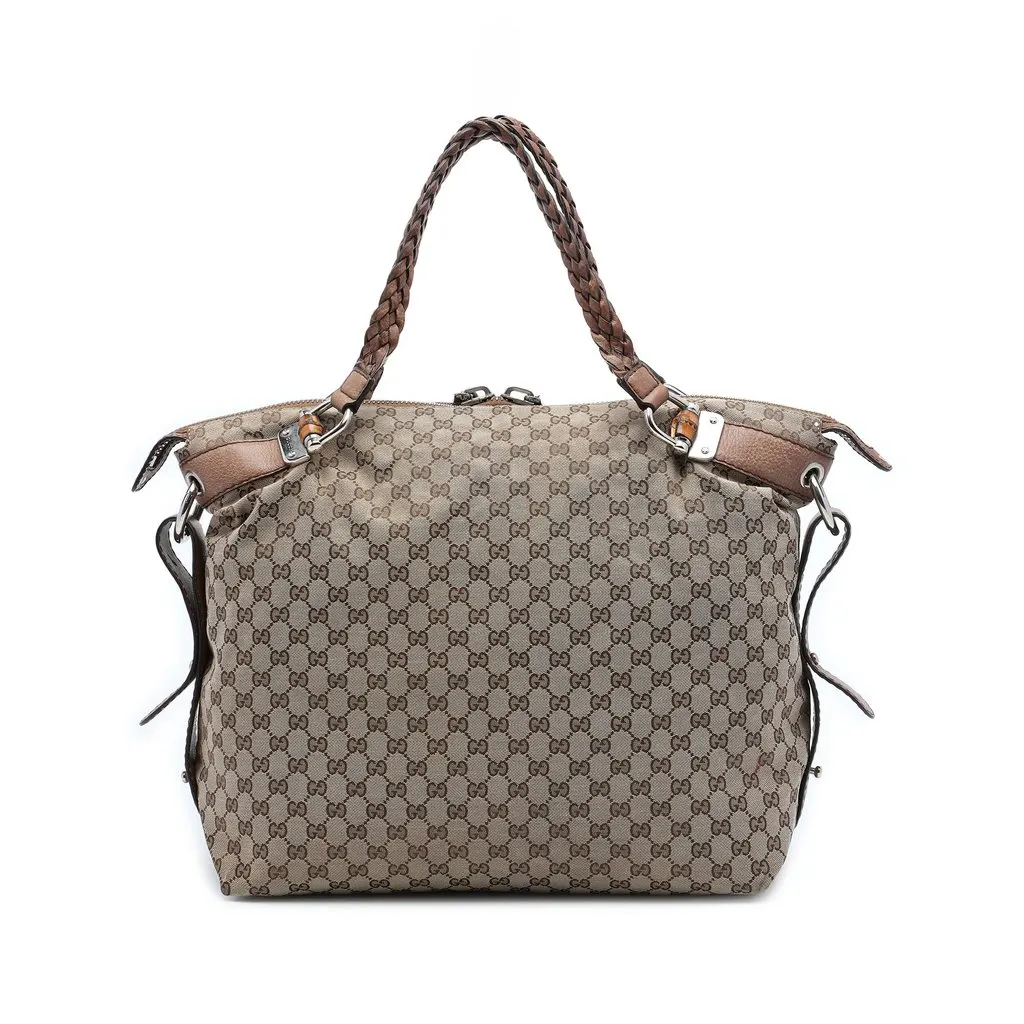 Gucci Large GG Canvas Bamboo Bar Tote Beige Good - Front View