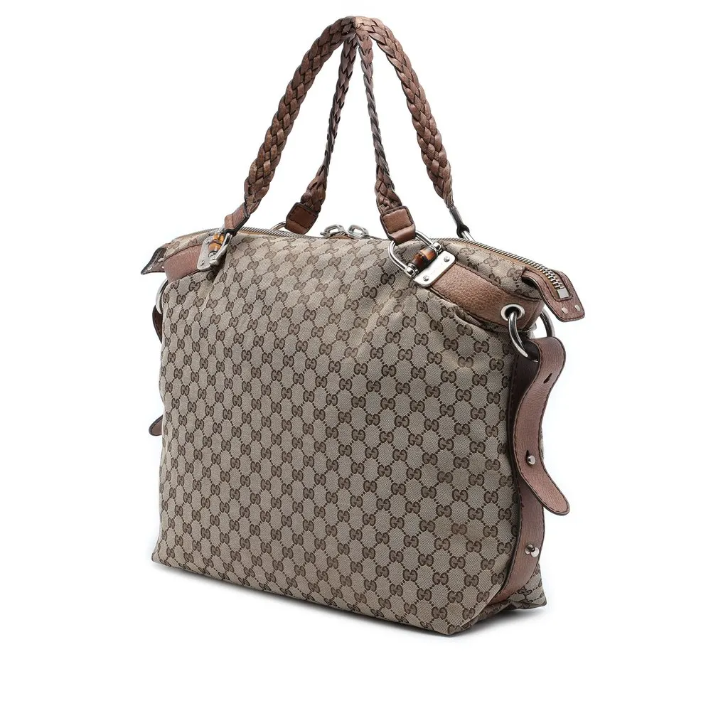 Gucci Large GG Canvas Bamboo Bar Tote Beige Good - Back View