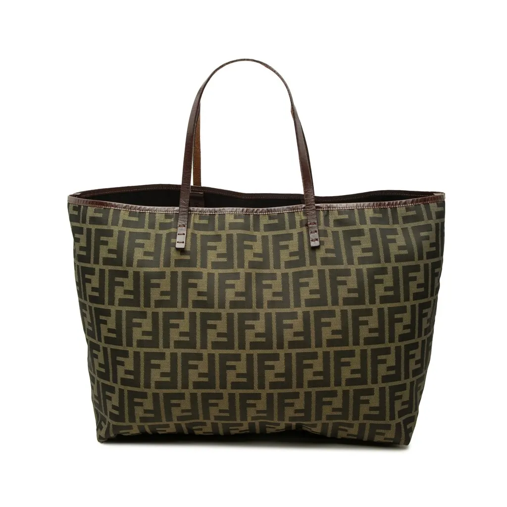 Fendi Medium Zucca Canvas Roll Tote Brown Canvas Good - Front View
