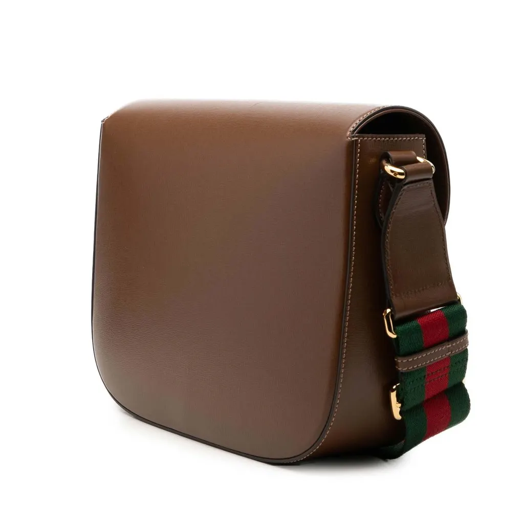 Gucci Large Calfskin Web Horsebit 1955 Crossbody Brown Leather Very good - Back View