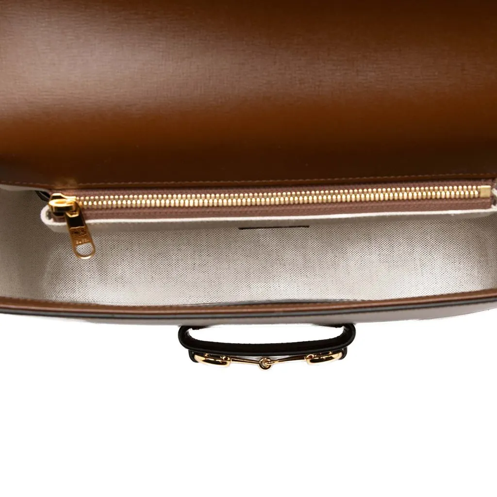 Gucci Large Calfskin Web Horsebit 1955 Crossbody Brown Leather Very good - Model View