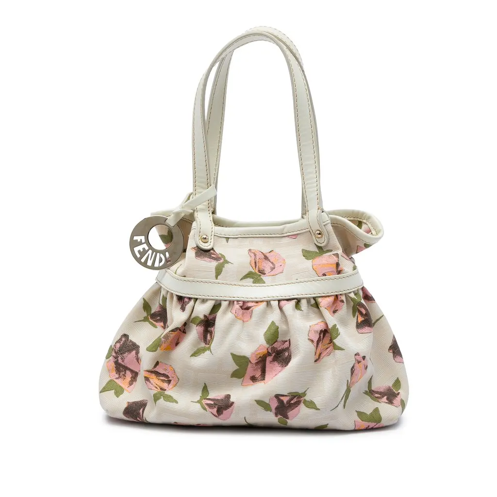 Fendi Mini Zucca Canvas Rose Printed Chef Handbag Brown Canvas Very good - Front View