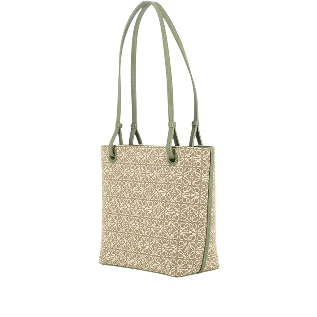 LOEWE Anagram Jacquard and Calfskin Square Tote Green Very good - Back View