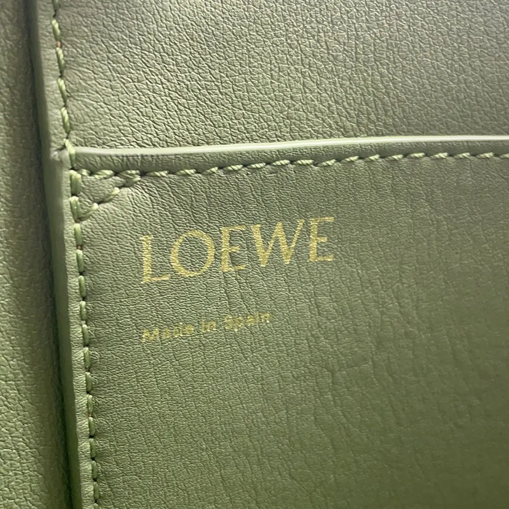 LOEWE Anagram Jacquard and Calfskin Square Tote Green Very good - Box View
