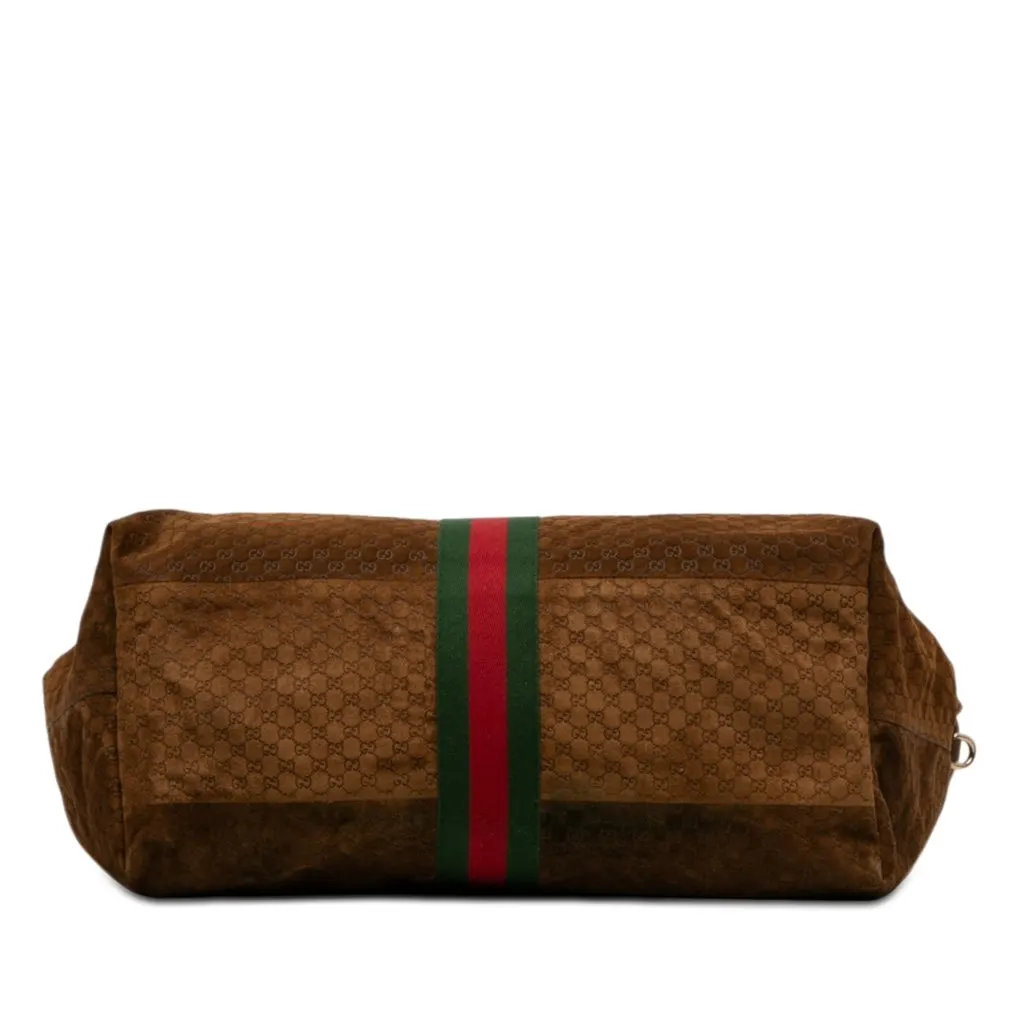 Gucci Large GG Suede Web Giglio Tote Brown Leather Very good - Inside View