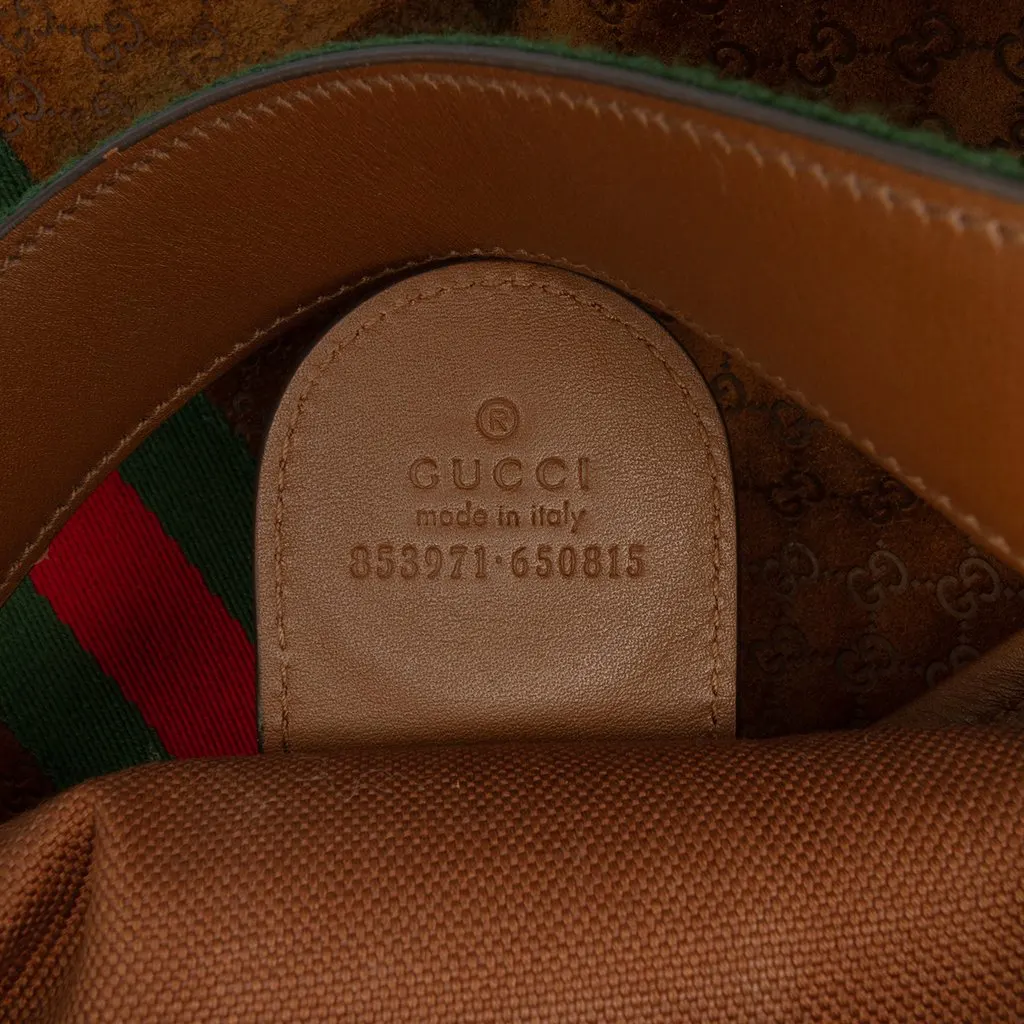 Gucci Large GG Suede Web Giglio Tote Brown Leather Very good - Box View