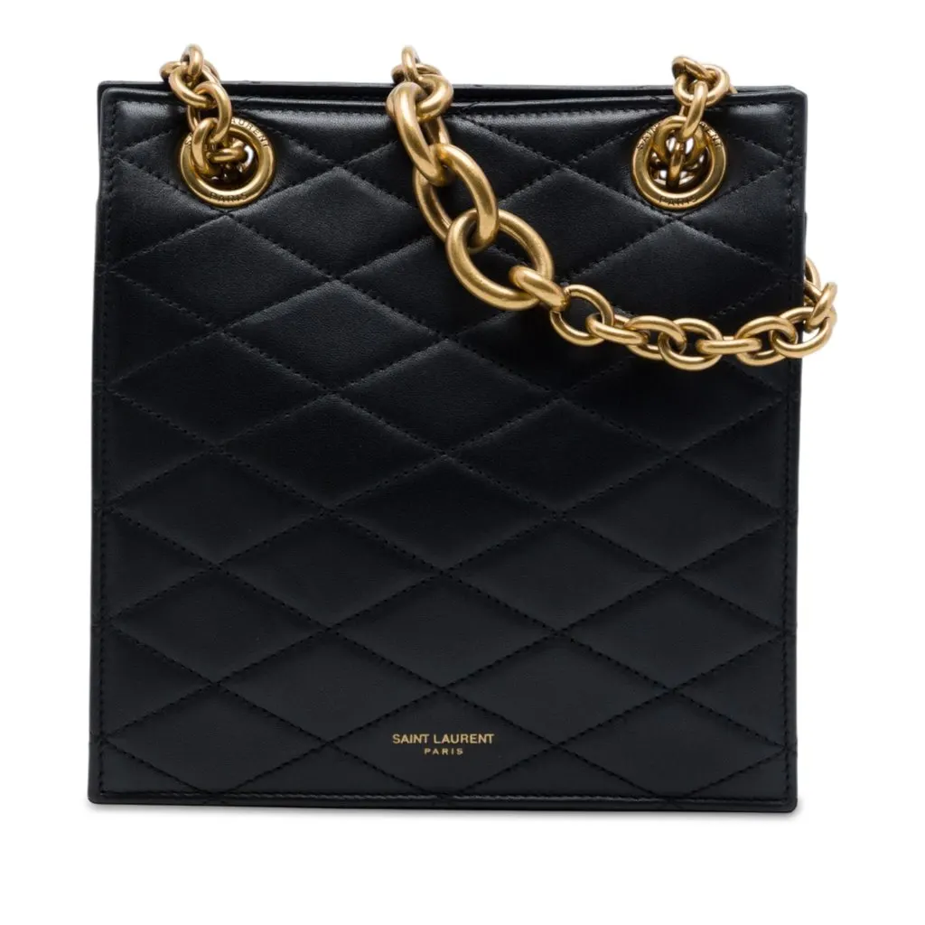 Saint Laurent Quilted Calfskin Le Maillon Square Chain Crossbody Black Leather Very good - Front View