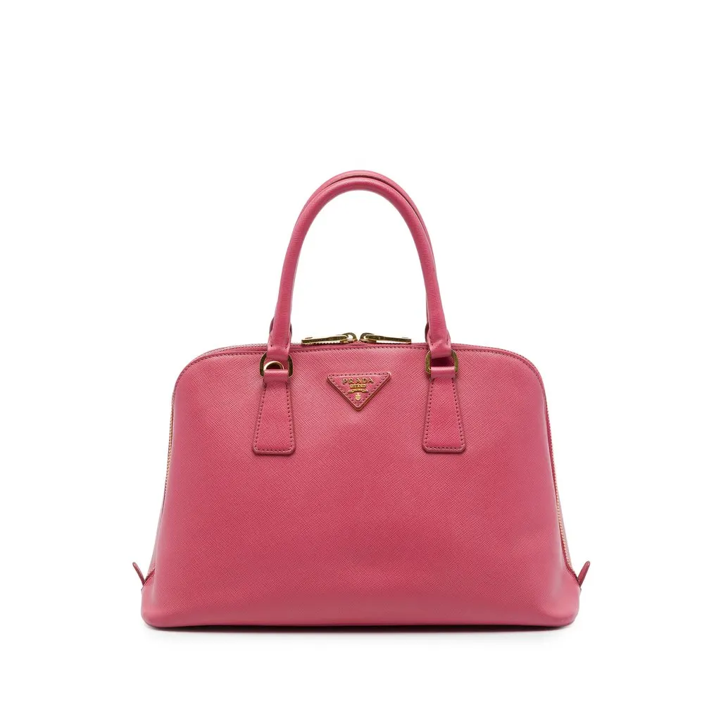 Prada Medium Saffiano Lux Promenade Satchel Pink Leather Good - Front View