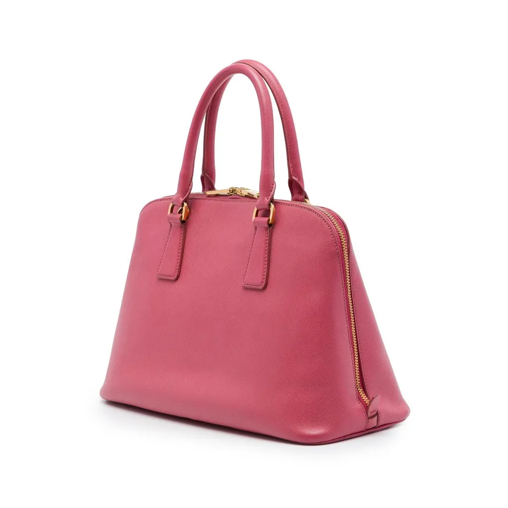 Prada Medium Saffiano Lux Promenade Satchel Pink Leather Good - Back View