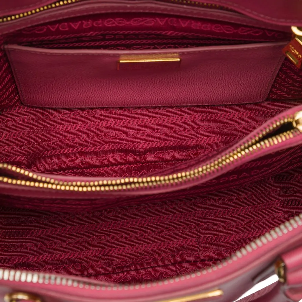 Prada Medium Saffiano Lux Promenade Satchel Pink Leather Good - Model View