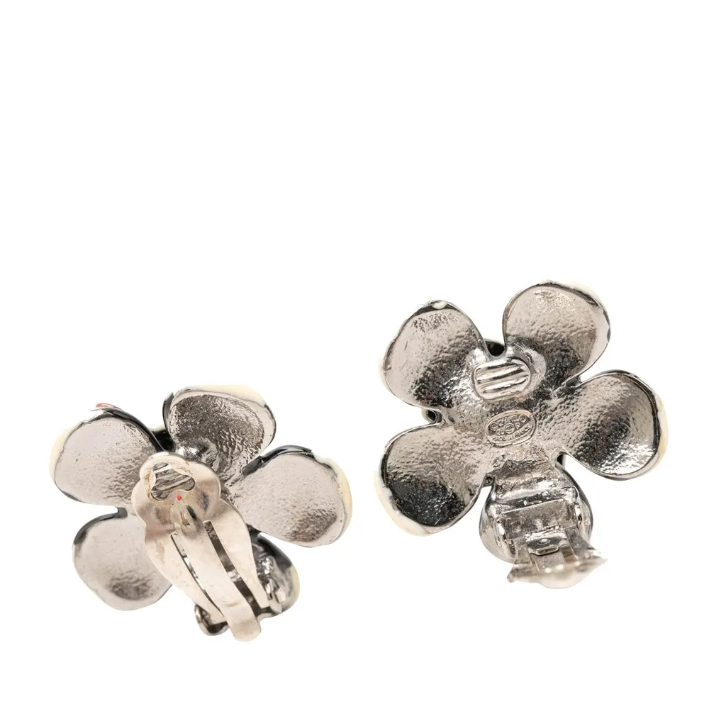 Chanel CC Brass Enamel Flower and Ladybug Clip On Earrings White Enamel Very good - Inside View