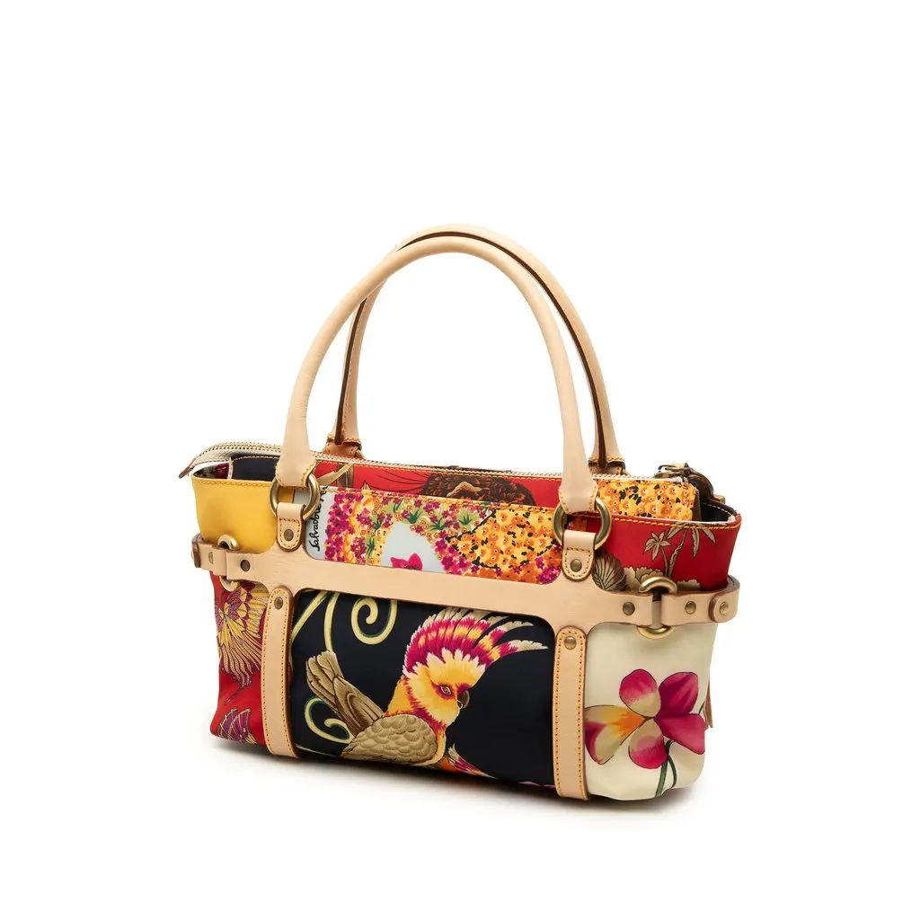 Salvatore Ferragamo Printed Satin and Leather Fiera Satchel MultiColor Satin Good - Back View