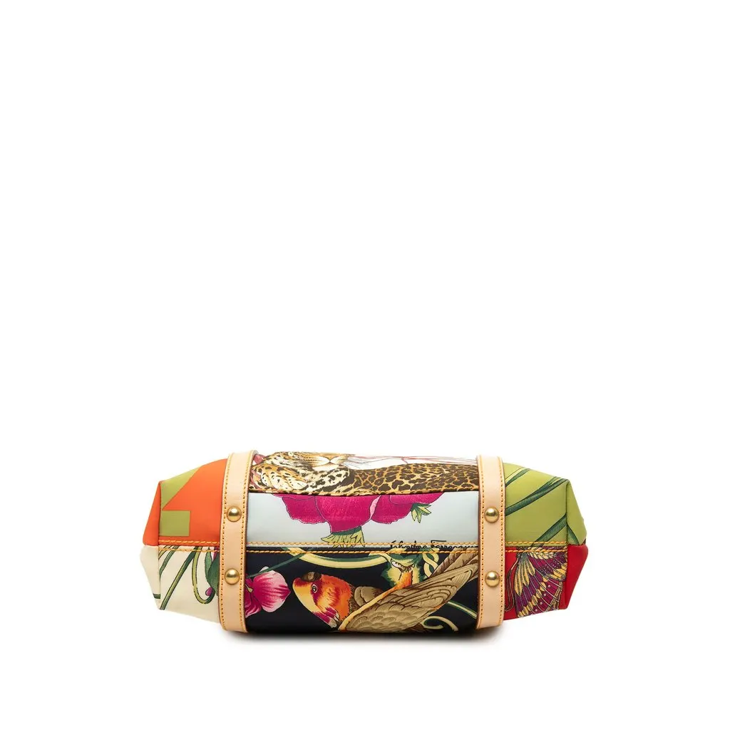 Salvatore Ferragamo Printed Satin and Leather Fiera Satchel MultiColor Satin Good - Inside View