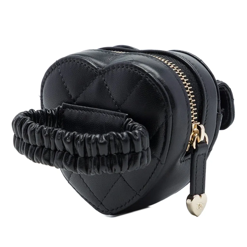 Chanel Lambskin CC In Love Heart Zipped Arm Coin Purse Black Leather Very good - Back View