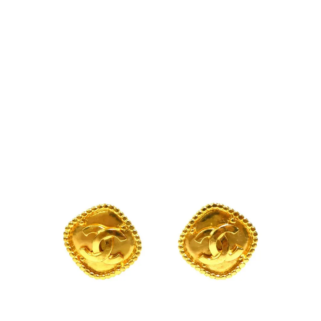 Chanel CC Gold Plated Rhombus Clip On Earrings Gold Metal Very good - Front View