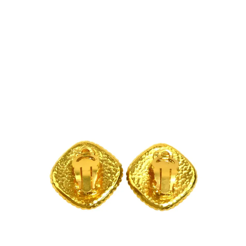 Chanel CC Gold Plated Rhombus Clip On Earrings Gold Metal Very good - Back View