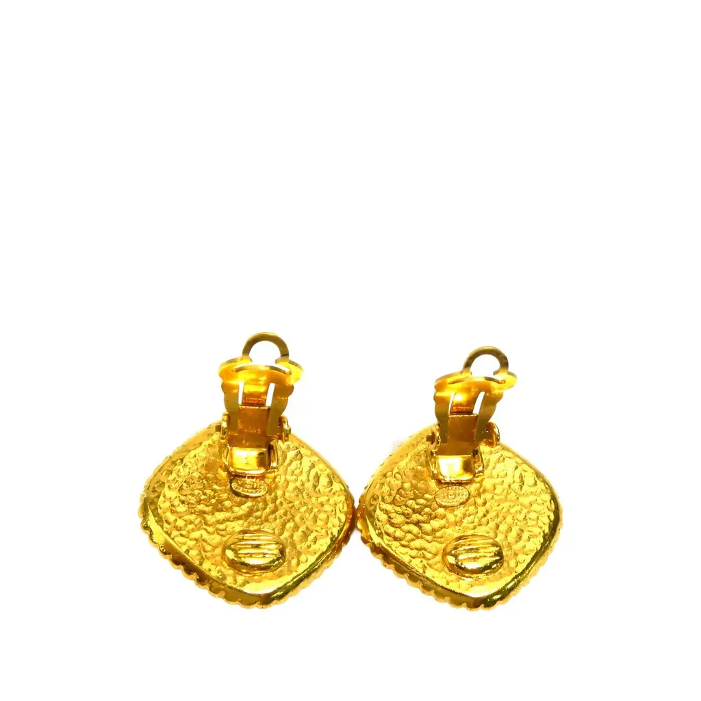 Chanel CC Gold Plated Rhombus Clip On Earrings Gold Metal Very good - Box View