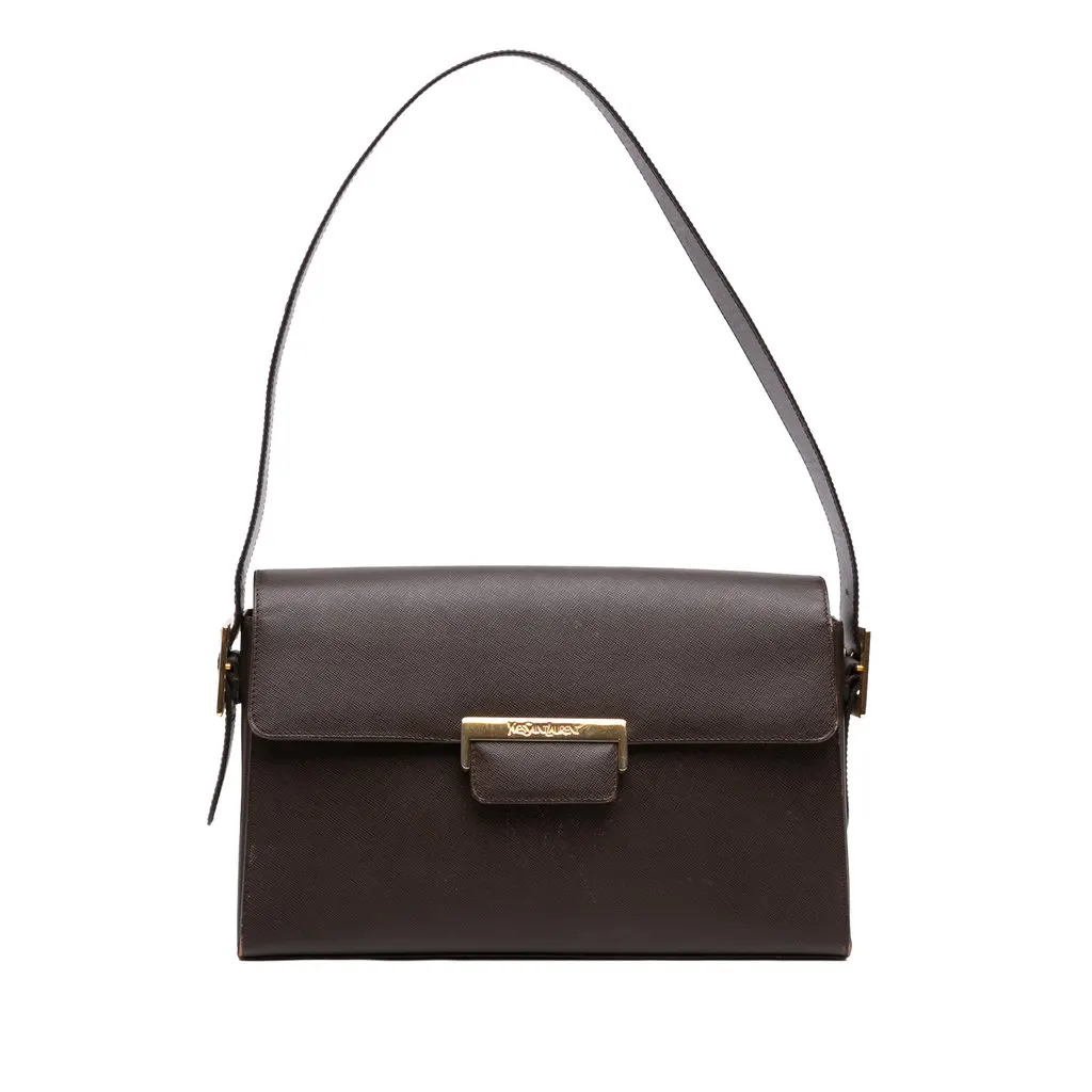 Saint Laurent Leather Shoulder Bag Brown Leather Very good - Front View