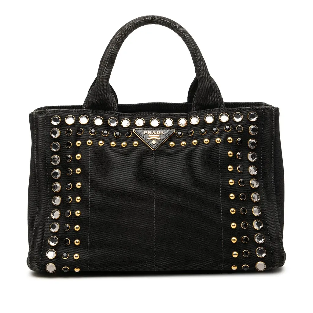 Prada Small Canvas Canapa Bijoux Satchel Black Canvas Very good - Front View