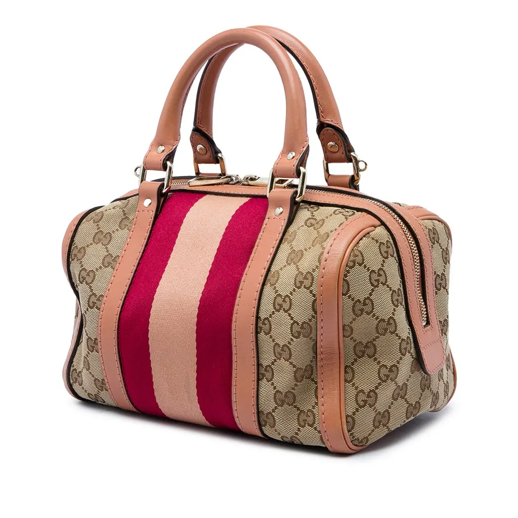 Gucci Small GG Canvas Web Joy Boston Bag Beige Canvas Very good - Back View