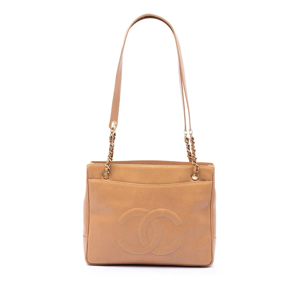 Chanel CC Caviar Shoulder Bag Beige Leather Very good - Front View