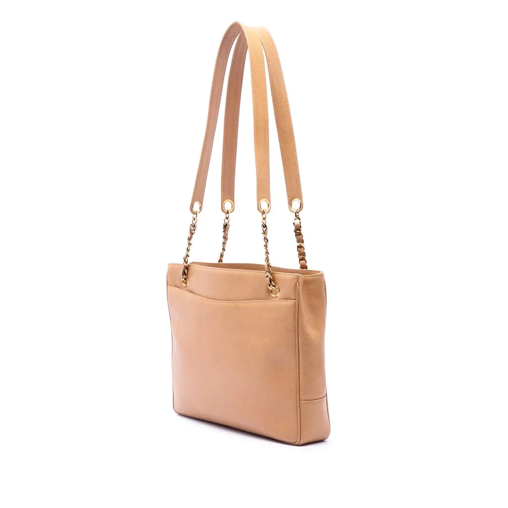 Chanel CC Caviar Shoulder Bag Beige Leather Very good - Back View