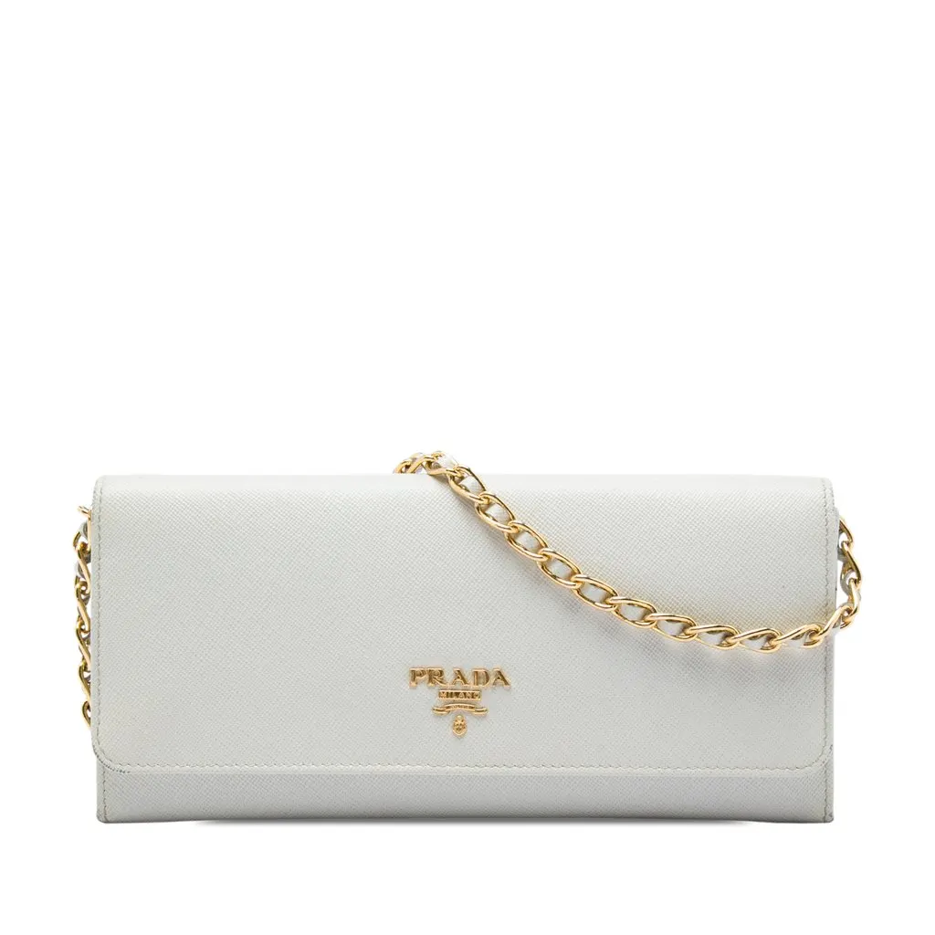 Prada Saffiano Lux Wallet On Chain White Leather Good - Front View