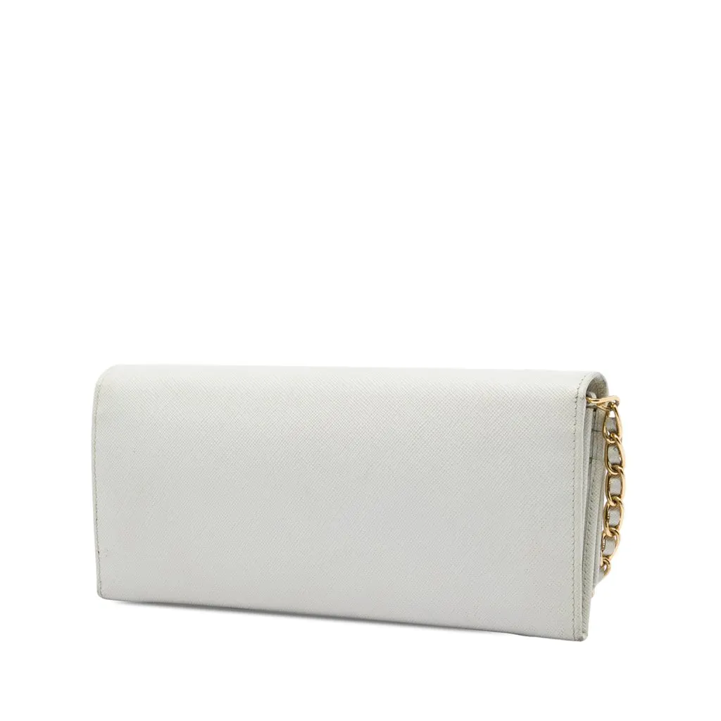 Prada Saffiano Lux Wallet On Chain White Leather Good - Back View