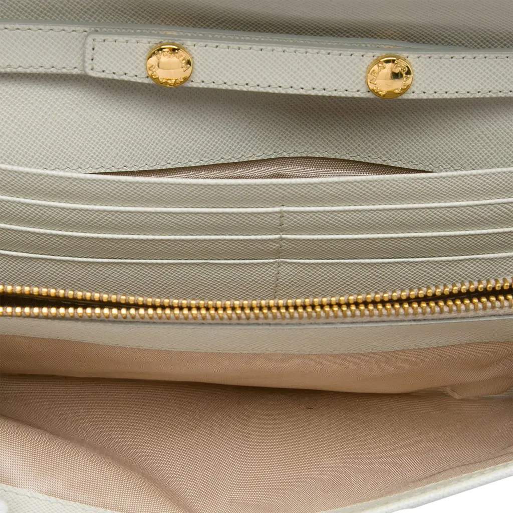 Prada Saffiano Lux Wallet On Chain White Leather Good - Model View